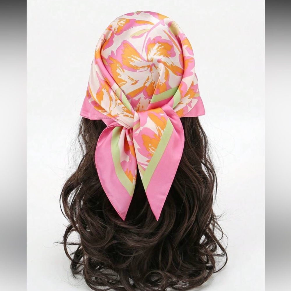 Free People Pink and Orange Floral Silk Headscarf